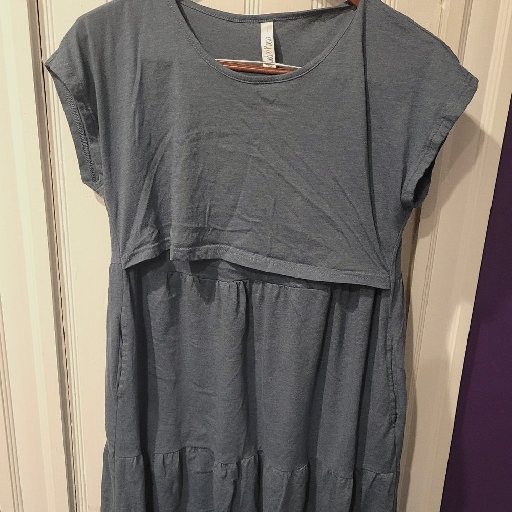 Latched Mama Tiered T-Shirt Midi Dress Dusty Teal LIKE NEW